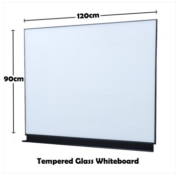 90cm x 120cm Tempered Glass Whiteboard w/Black Metal Frame - G90120TB